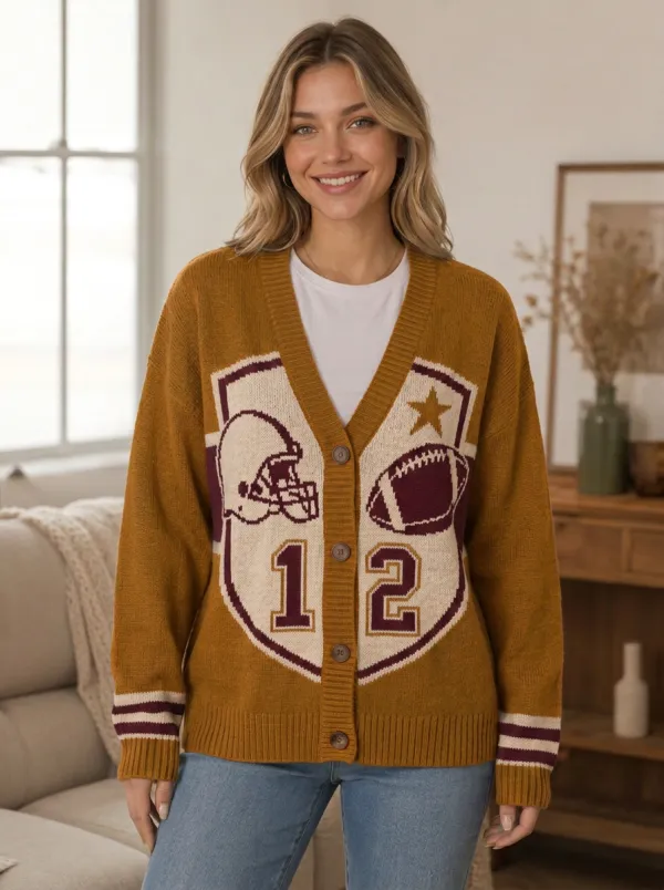 Women's Football Helmet Knit Knit Cardigan