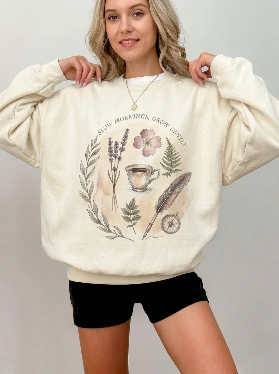 Women's Botanical Coffee Quill Printed Sweatshirt