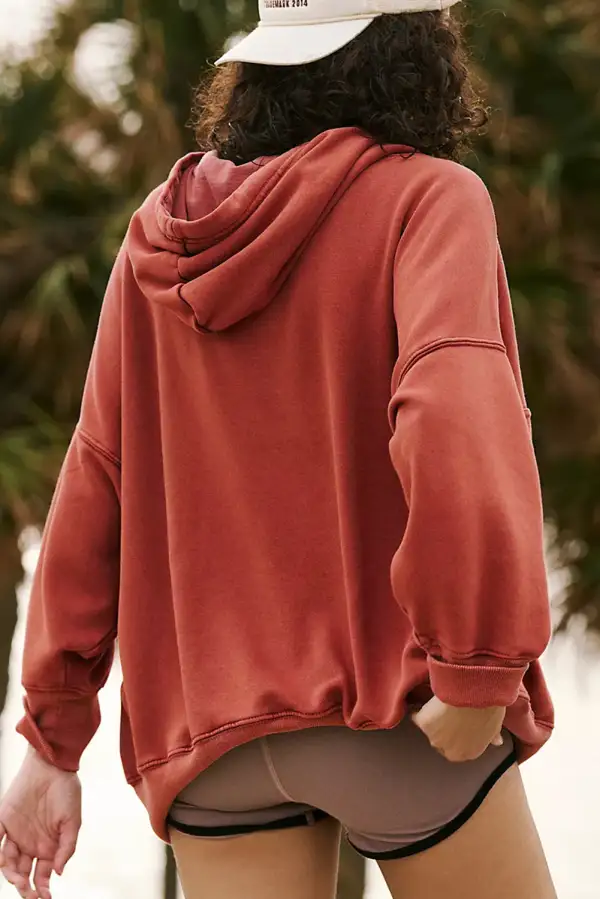 Drawstring Pocketed Drop-Shoulder Hoodie