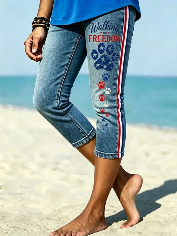Women's American Paw Print Denim Pattern Leggings