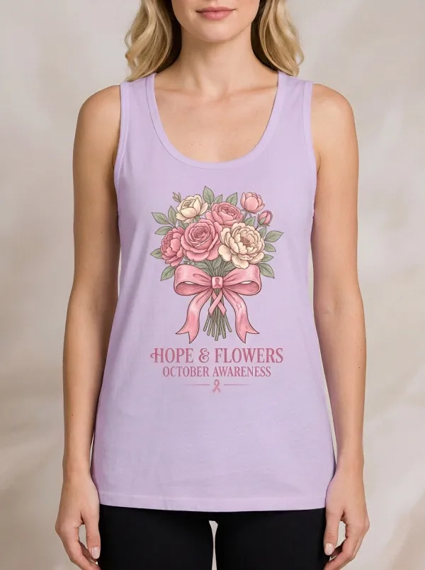Women's Breast Cancer Awareness Floral Ribbon Printed Tank Top