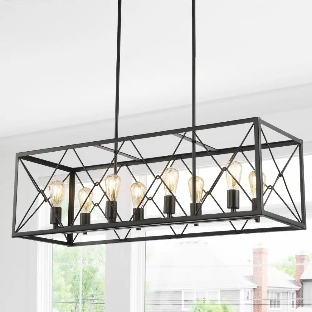 Eight-Light Adjustable Iron Farmhouse Industrial LED Dimmable Pendant