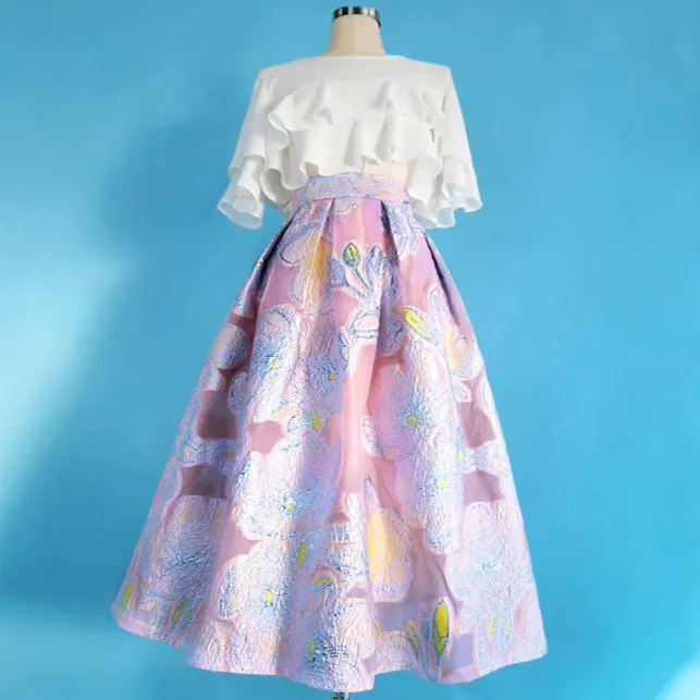 Roomy Travel Embroidered High Waist Skirt