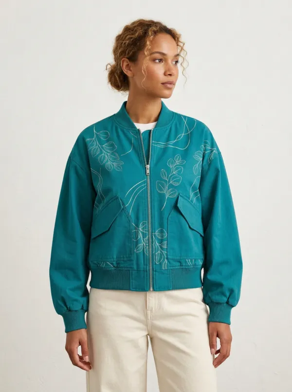 Women's Botanical Eucalyptus Line-Art Pattern Jacket