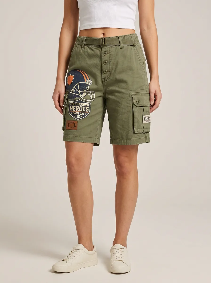 Women's Football Lover Touchdown Heroes Helmet Printed Cargo Shorts