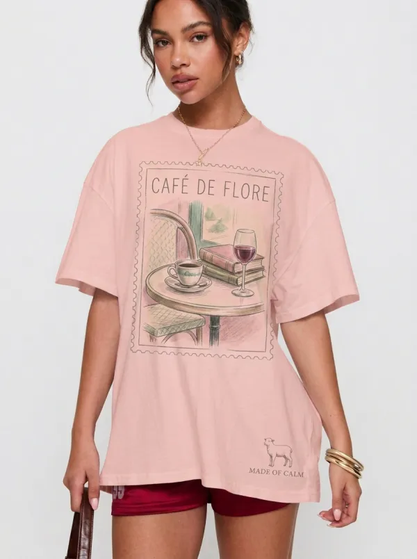 Women's Cafe De Flore Coffee Wine Book Printed T-shirt
