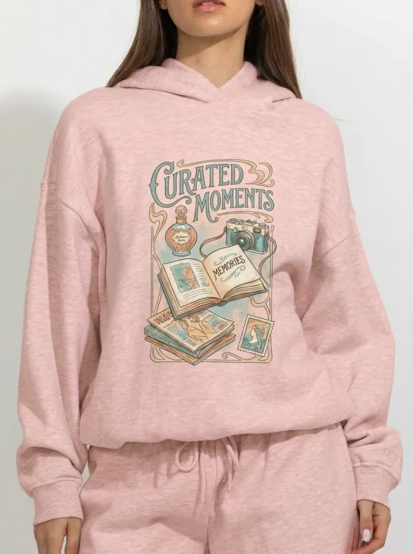 Women's Vintage Aesthetic Curated Moments Camera Book Printed Hoodie