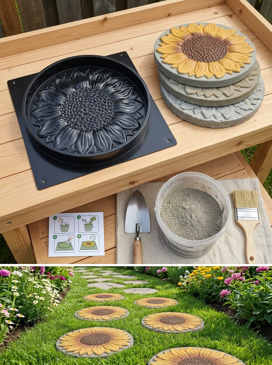 Decorative Path Sunflower Concrete Stepping Stone Mold