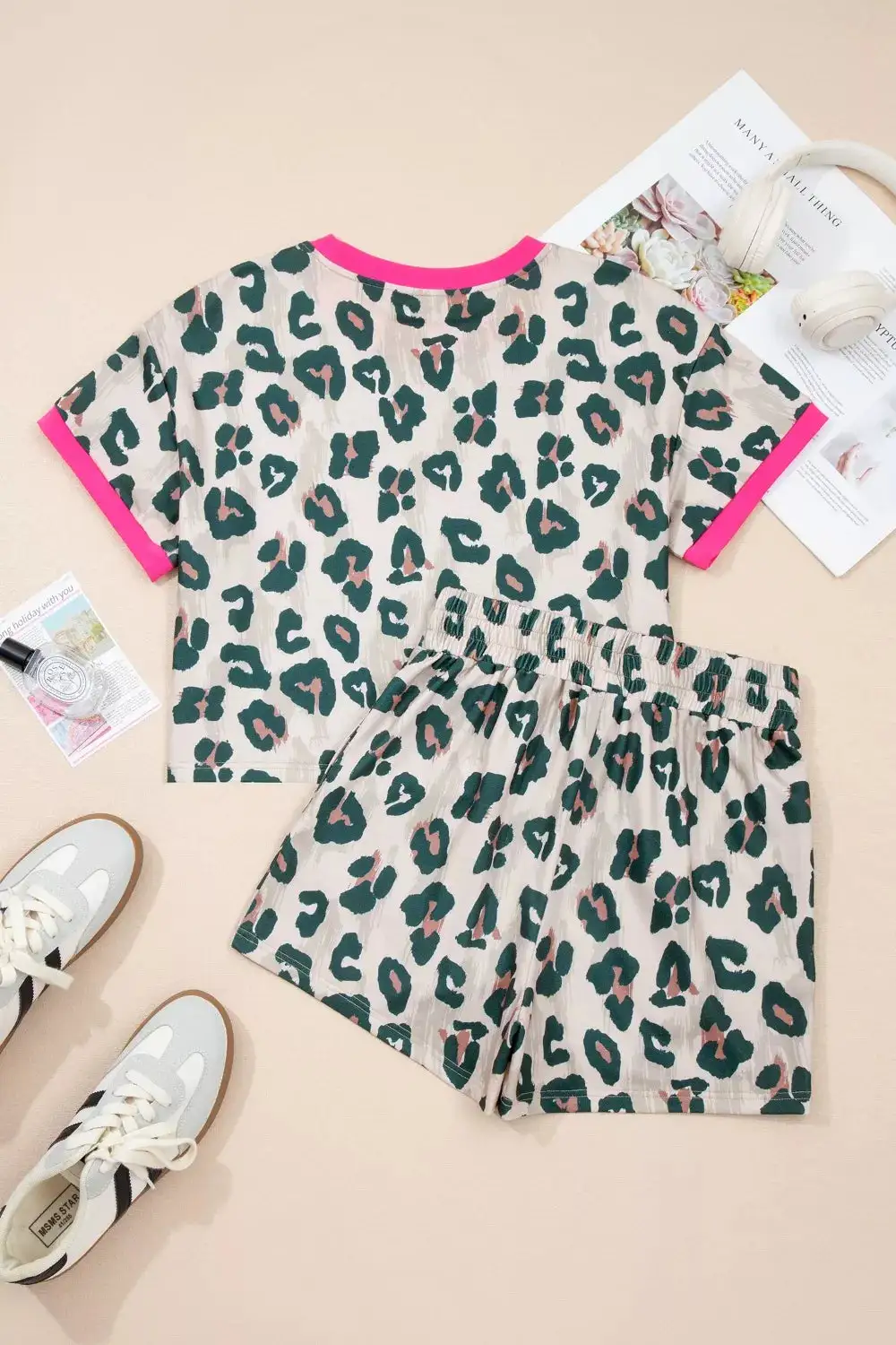 Refined Refined Leopard-Print Top and Shorts Matching Set