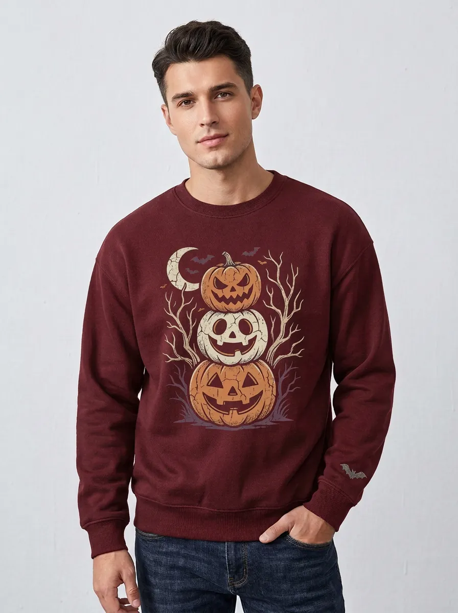 Men's Halloween Pumpkin Stack Moon Sweatshirt