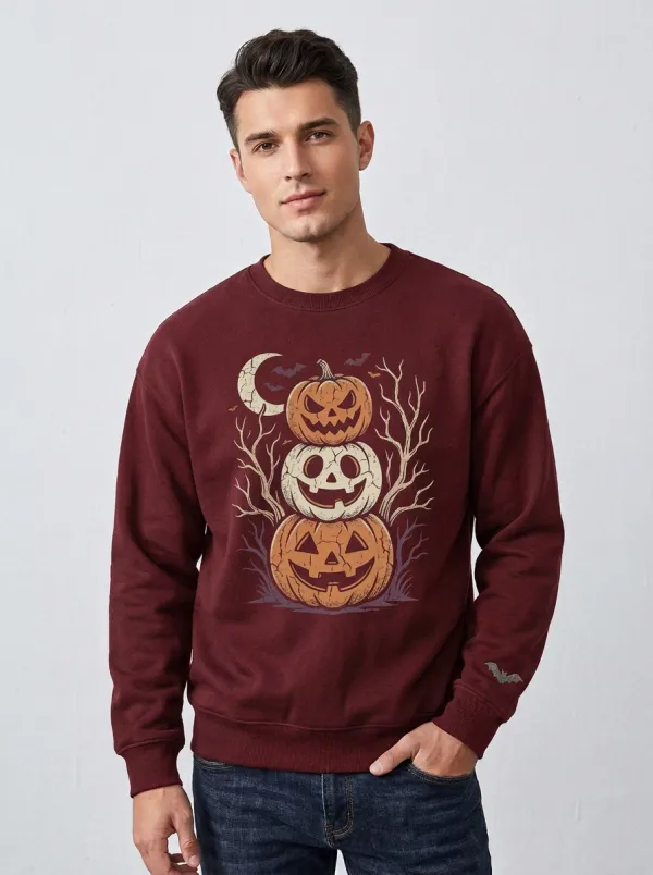 Men's Halloween Pumpkin Stack Moon Sweatshirt