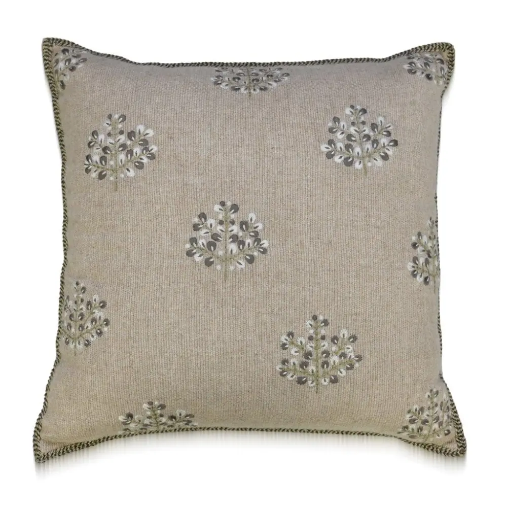 Embroidered Floral Botanical Cotton Linen Decorative Cushion Cover