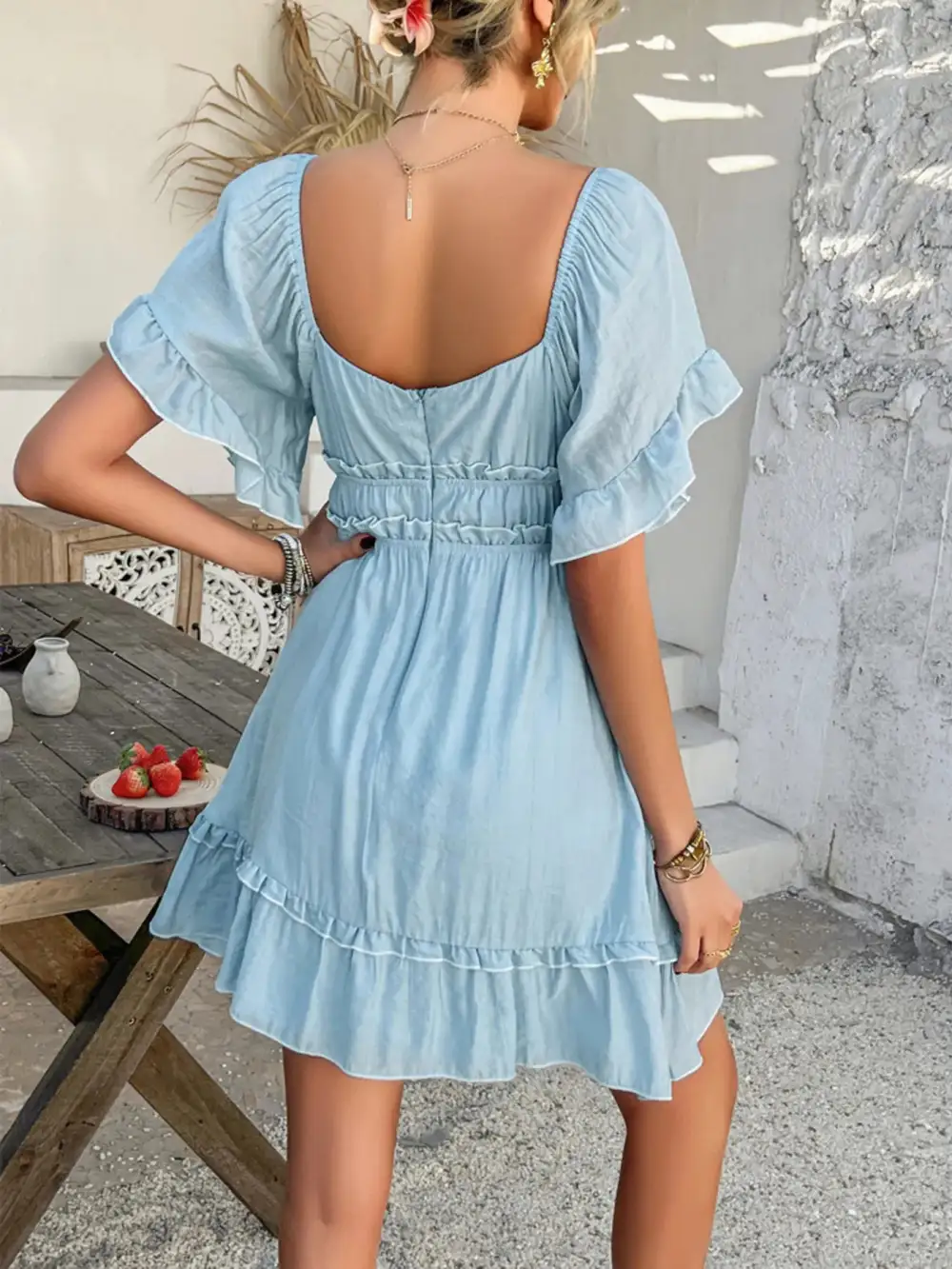 Square Neck Ruffle Mini Dress