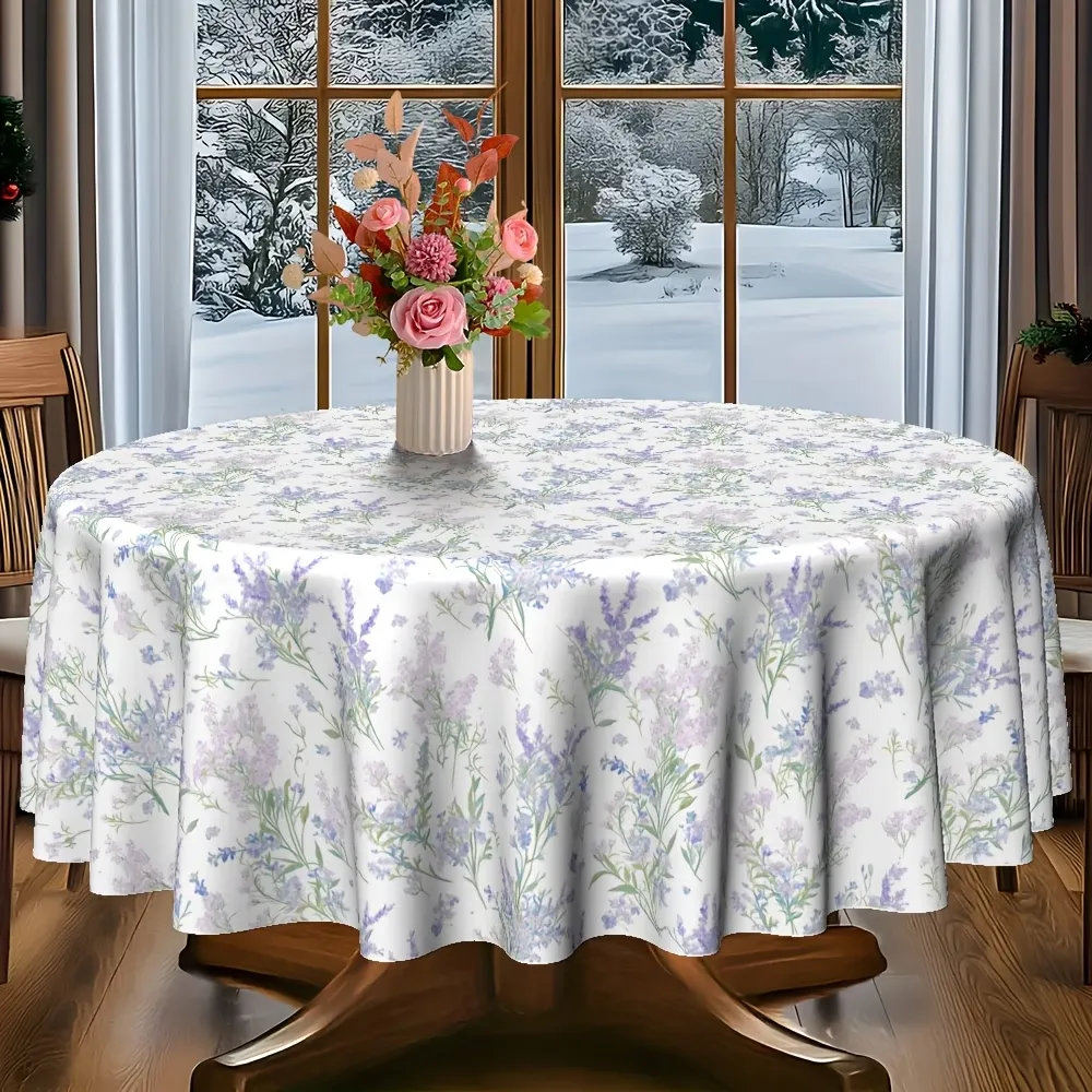 Round Lavender Print Tablecloth
