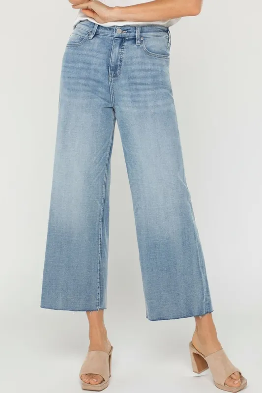 Cotton Button-Front Wide Leg Jeans
