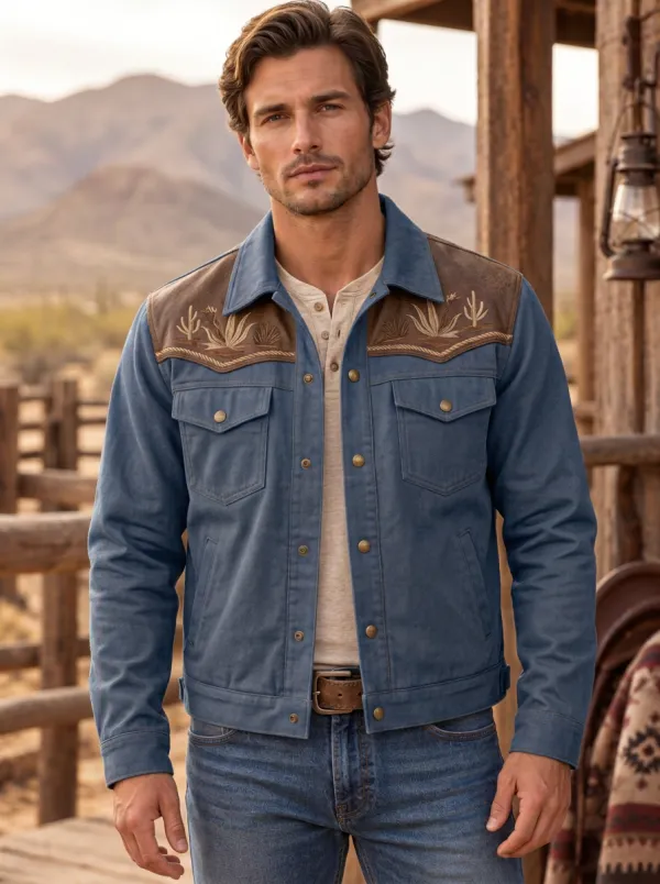 Western Trail Cactus Desert Embroidered Rodeo Style Men's Western Jacket