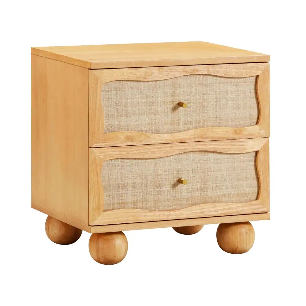 Woven Storage Rattan Wood Nightstand