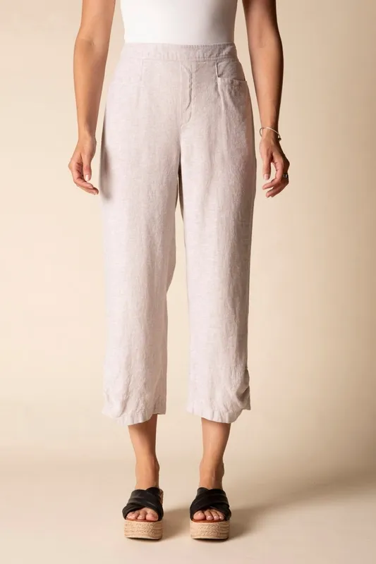 Linen Cotton Button-Front Straight Leg Capri Pants