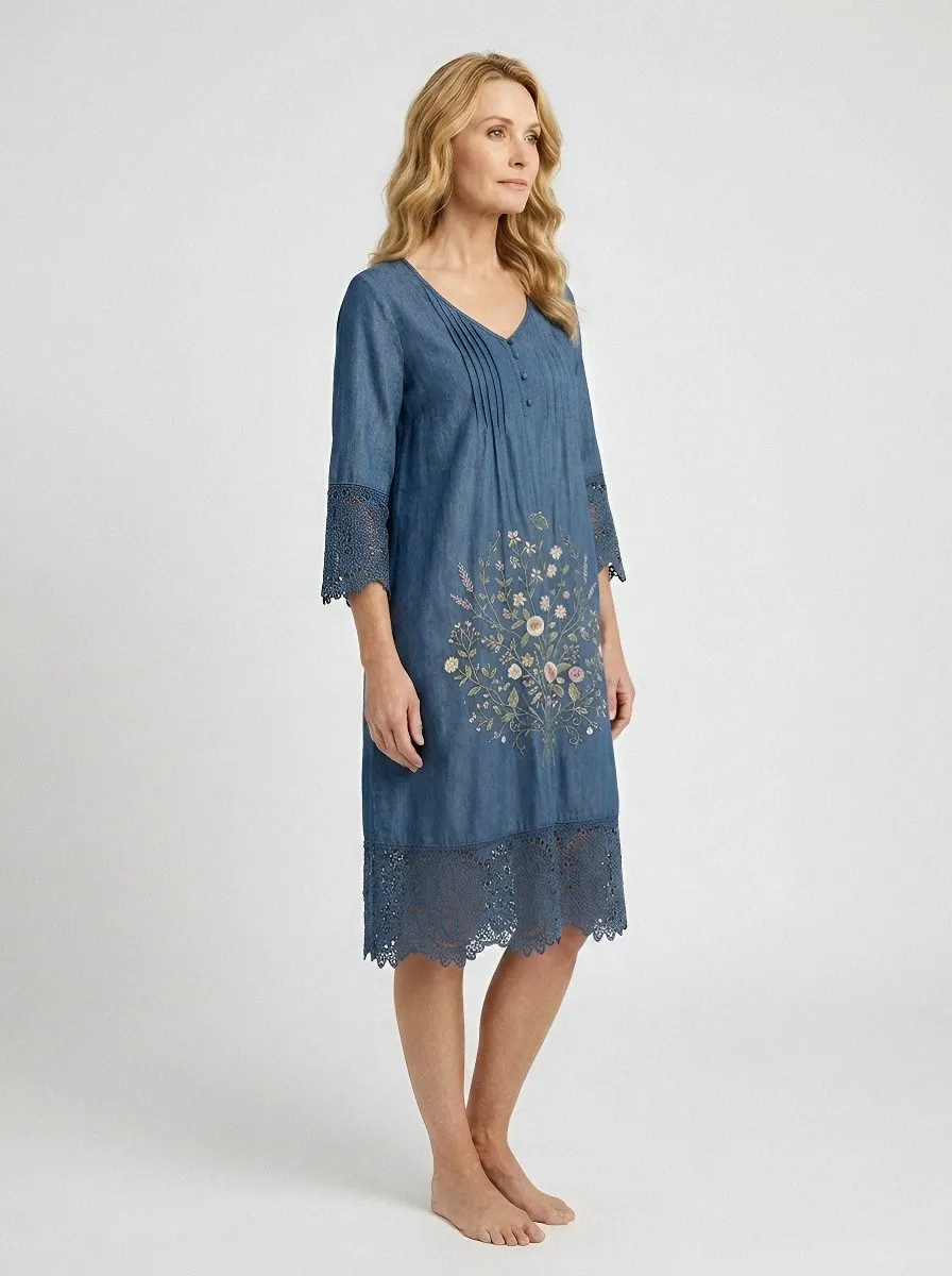 Women's Summer Vacation Floral Embroidery Lace Trim Printed Dress