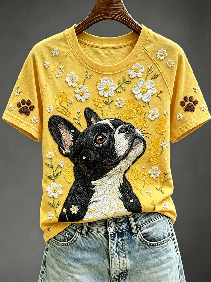 Women'S Dog Printed Casual T-Shirt