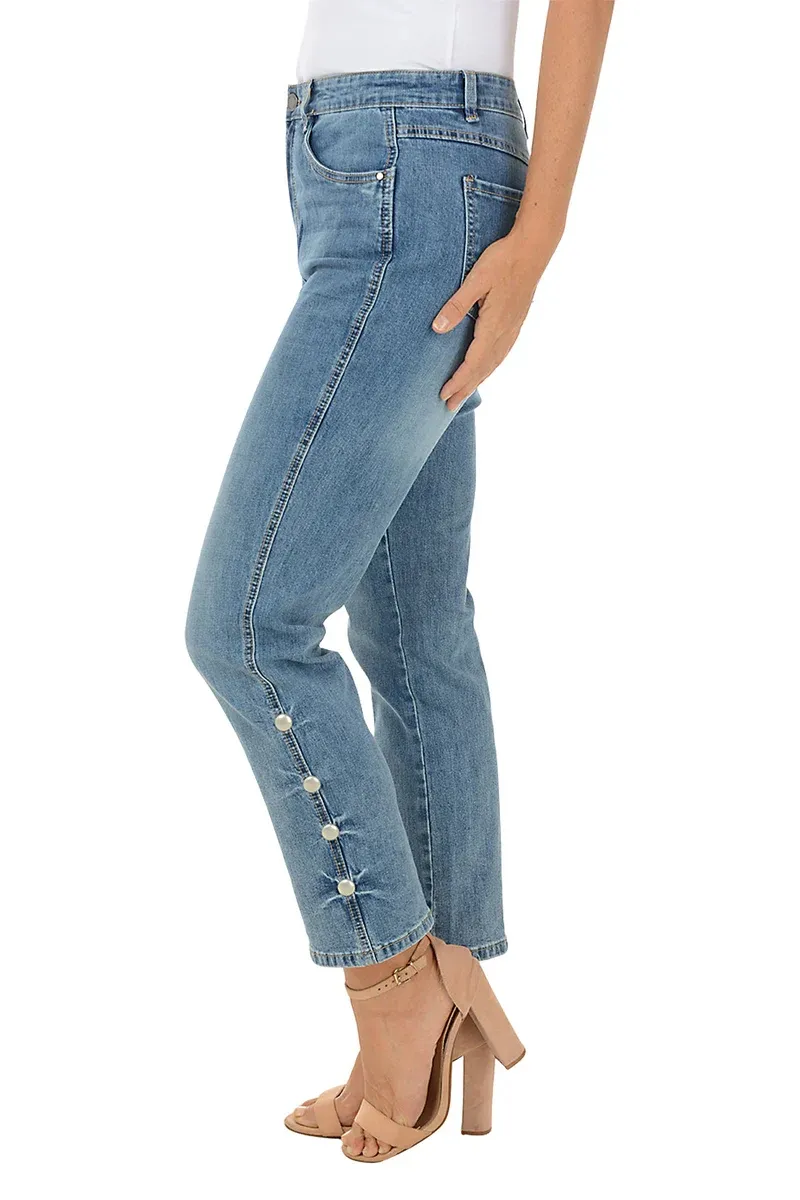 Skinny Lattice Hem Denim Capri Pant