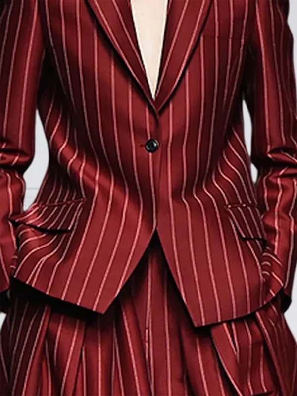 Long Sleeve Relaxed Striped Notched Collar Blazer