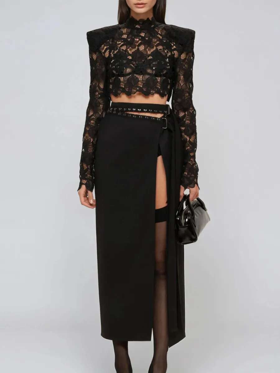Eliana Lace High Split Skirt Set