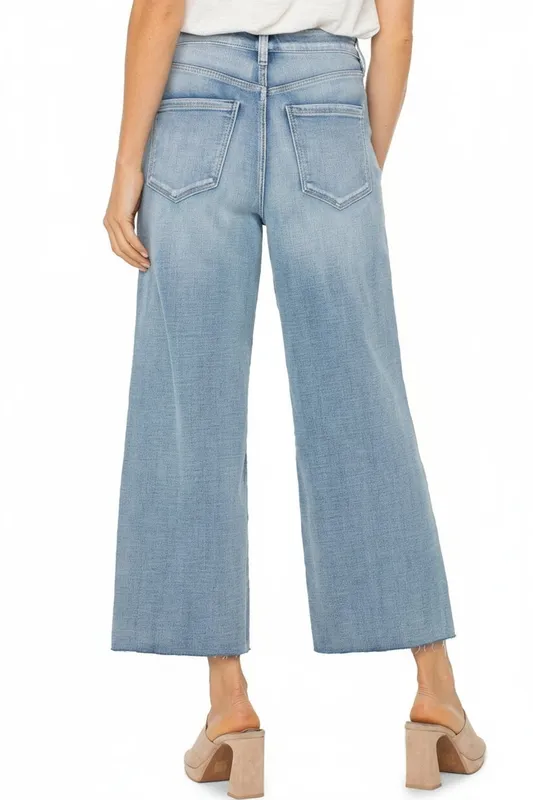 Cotton Button-Front Wide Leg Jeans