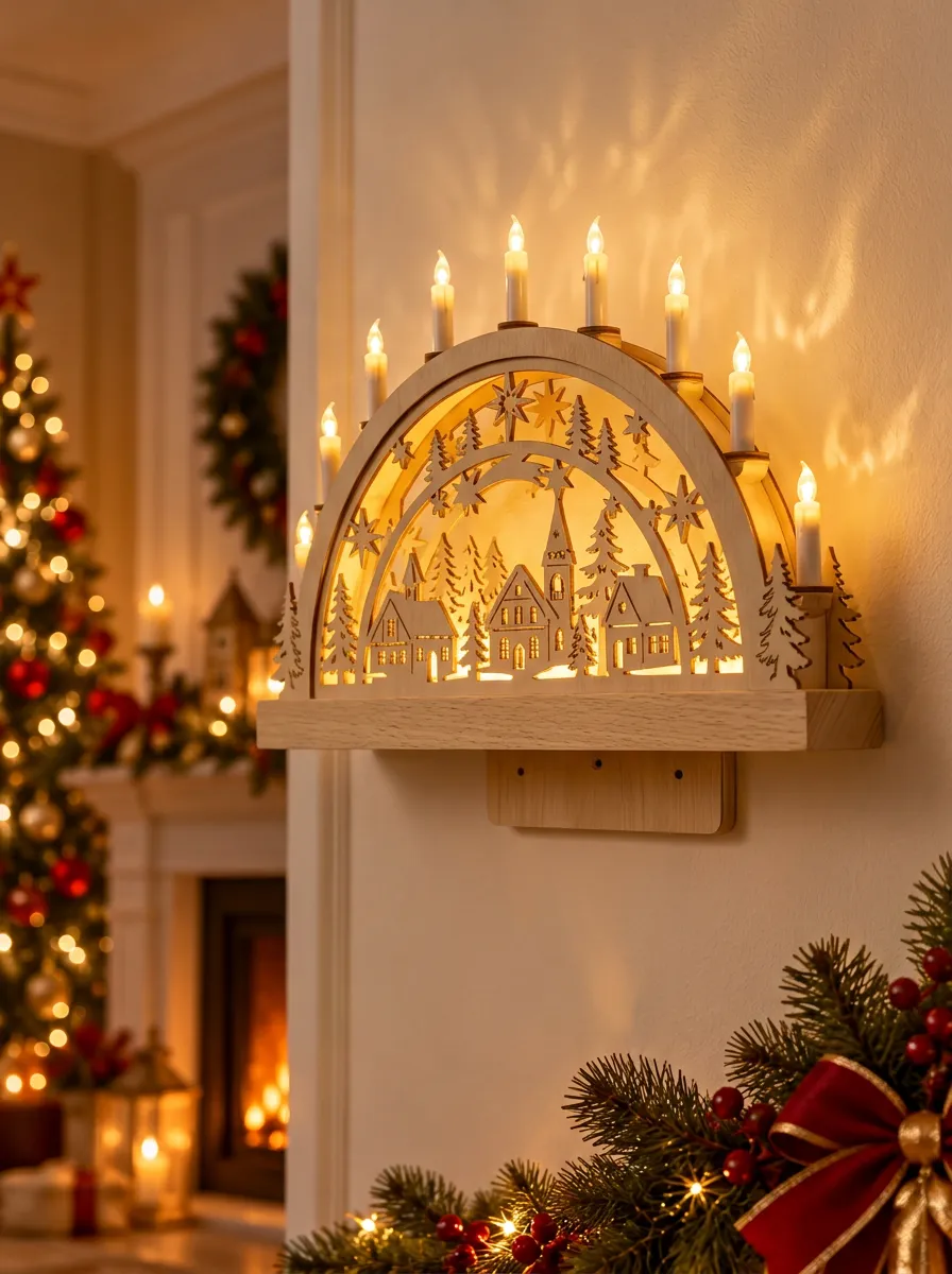 Wooden LED Village Arch Christmas Wall Light