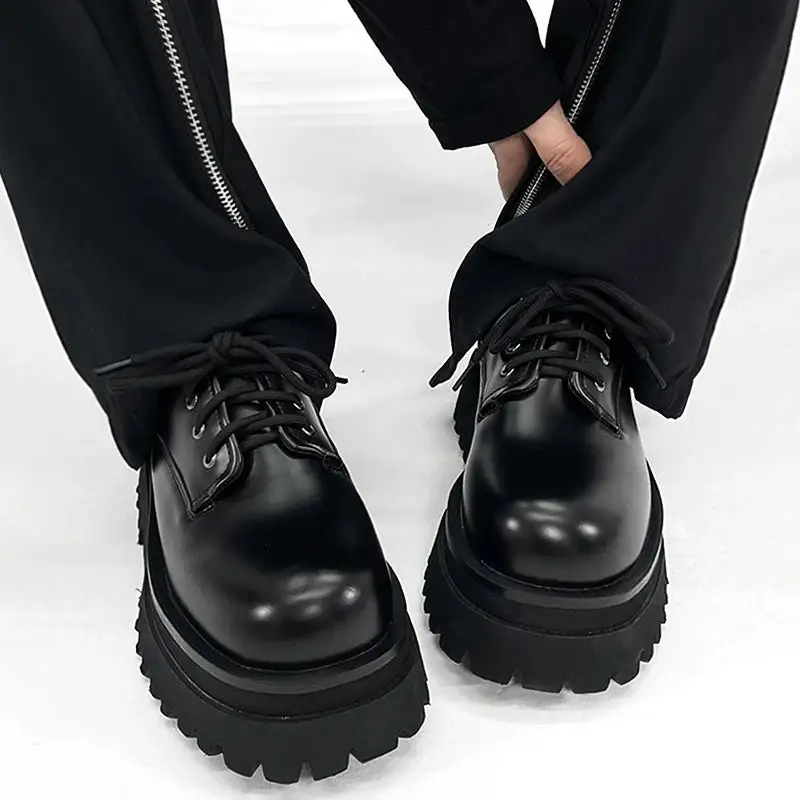 Round Toe Chunky Sole Leather Lace Up Shoes