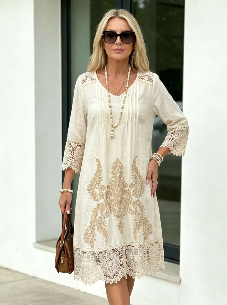 Women's Summer Vacation Floral Embroidery Lace Trim Printed Dress
