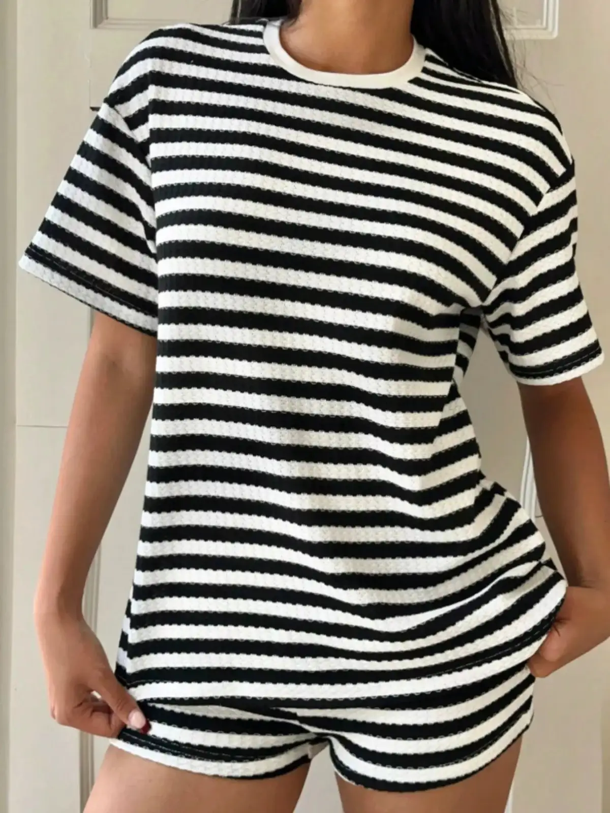 Easygoing Refined Striped Top and Shorts Matching Set