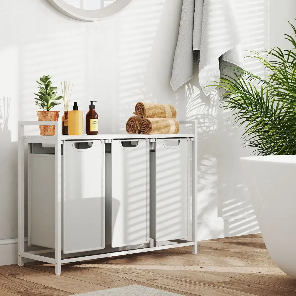 Triple Compartment Removable Liner Pull Out Laundry Sorting Hamper