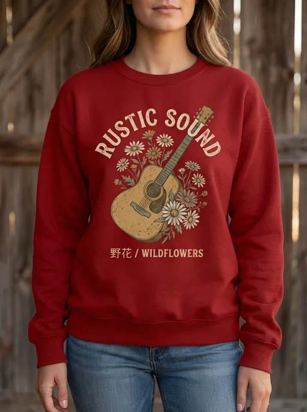 Country Music Acoustic Guitar Wildflowers Crew Neck Sweatshirt