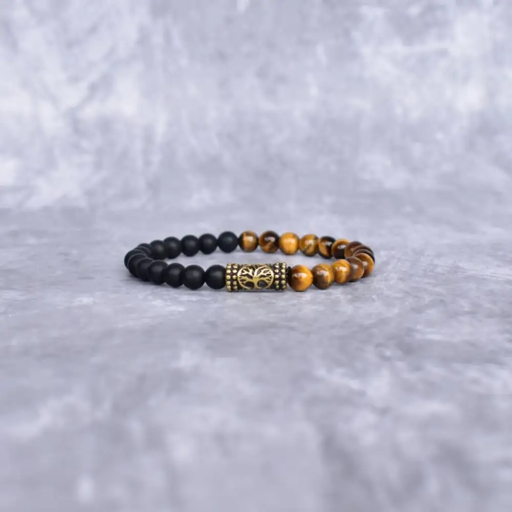 Tree Of Life Tiger Eye Onyx Bead Bracelet