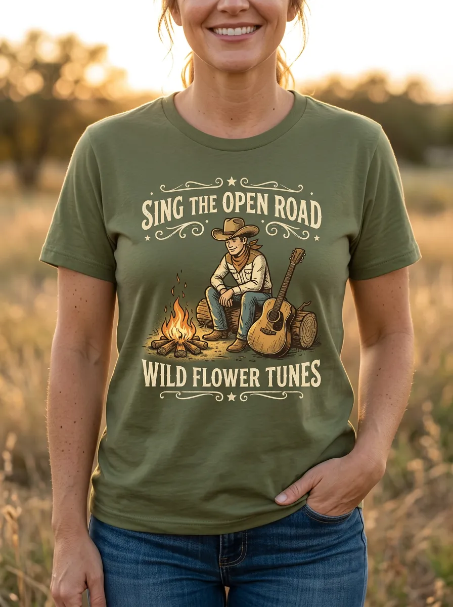 Festival Guitar Campfire Country Music Crewneck T-Shirt