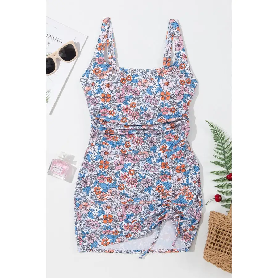 Women's Drawstring Printed Swim Dress