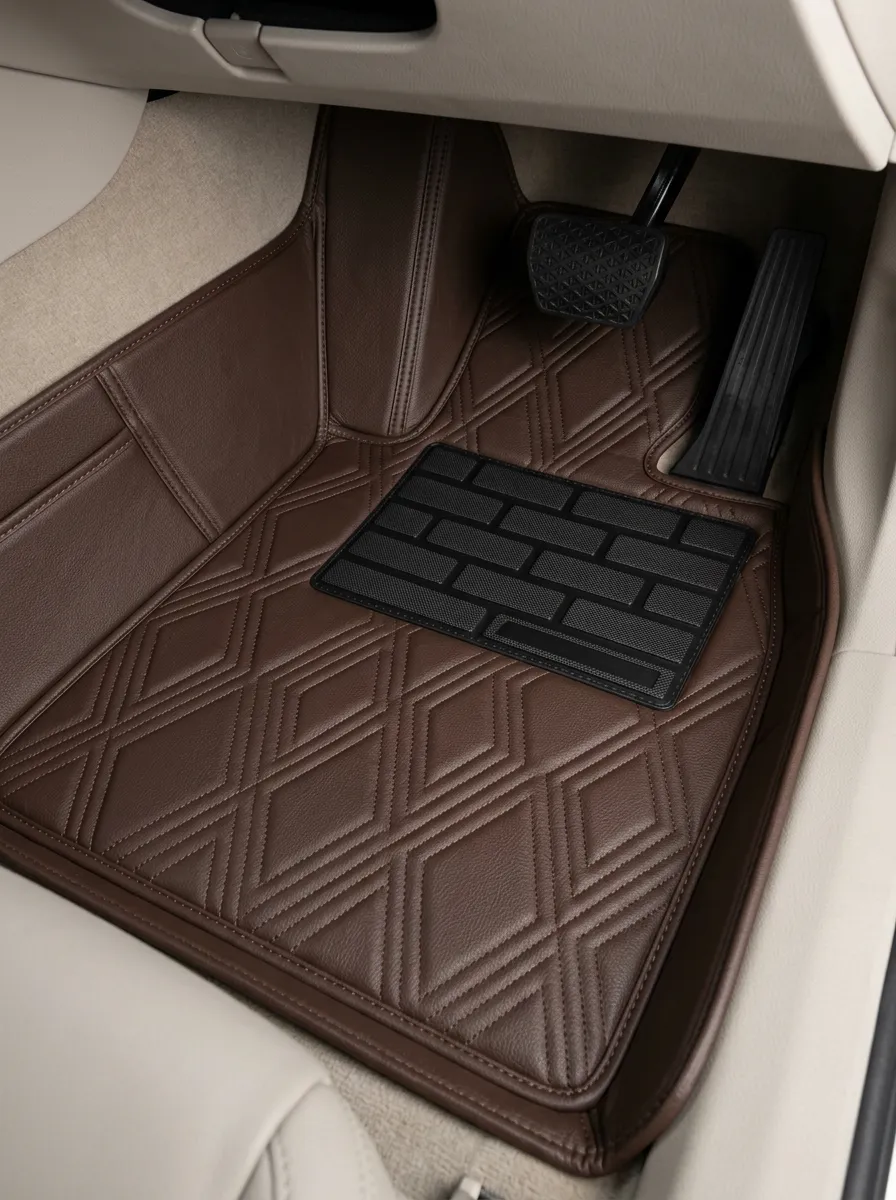 Diamond Pattern Leather-Texture Car Floor Mat