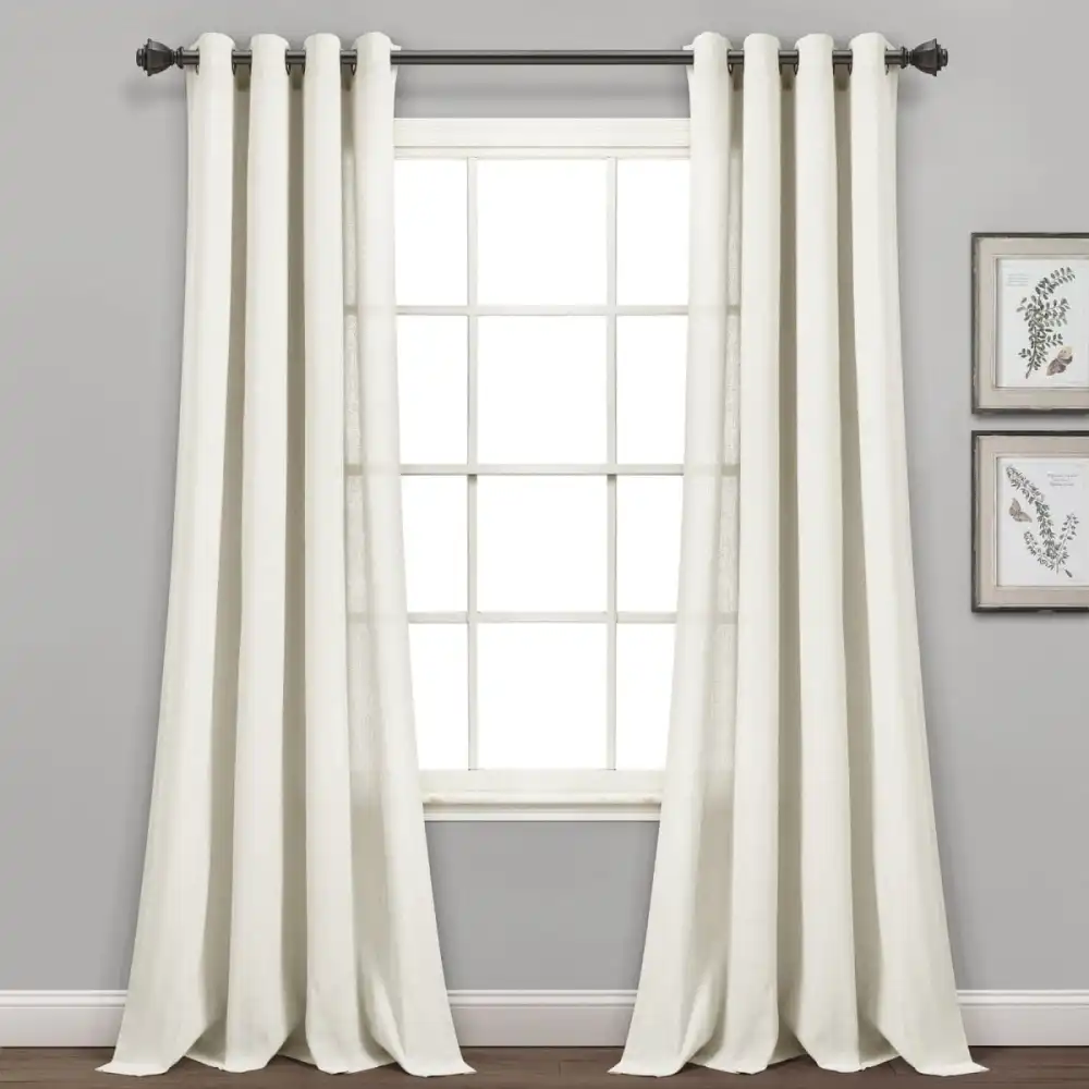 Farmhouse Solid Faux Linen Light Filtering Grommet Textured Curtain Panel Set