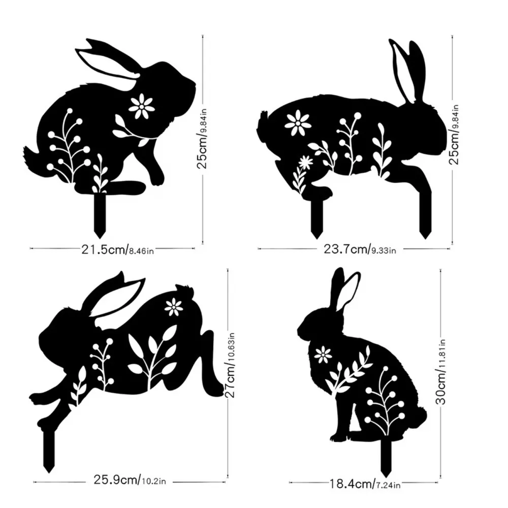 4 Pcs Bunny Silhouette Garden Stakes
