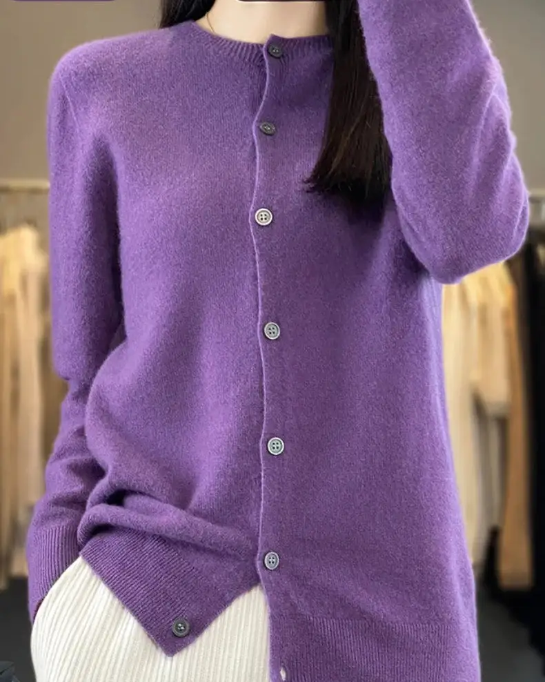 Merino-Wool Wool Round-Neck Cardigan