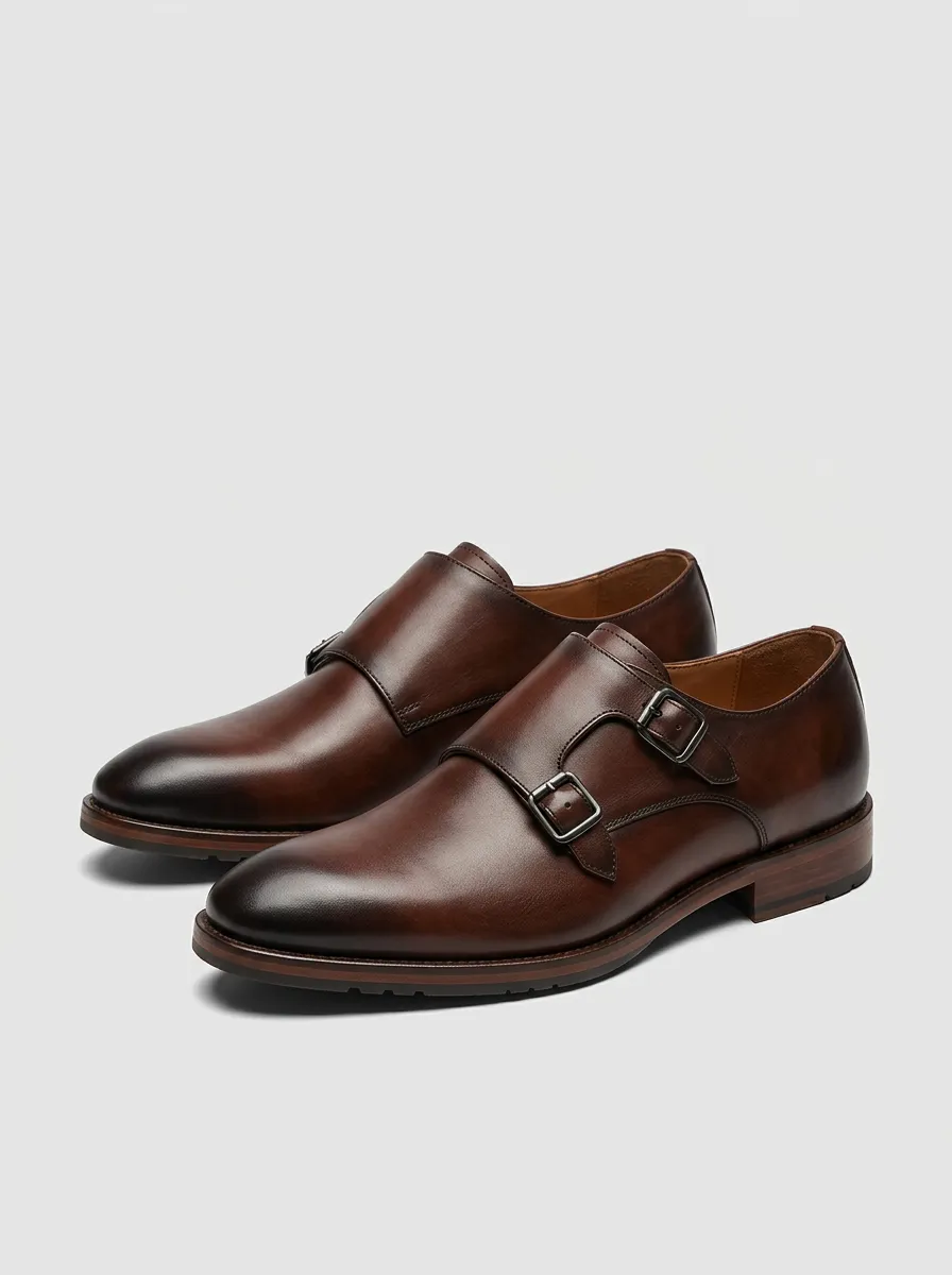 Men's Classic Business Double Monk Strap Leather Shoes