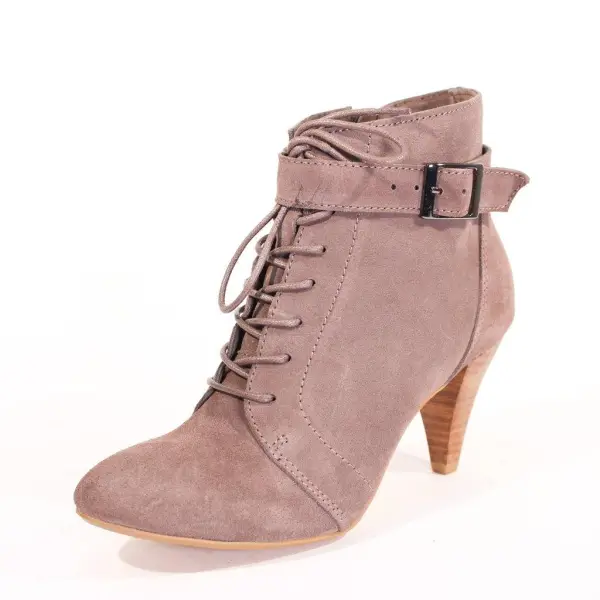 Suede Buckle Lace Up Ankle Boots