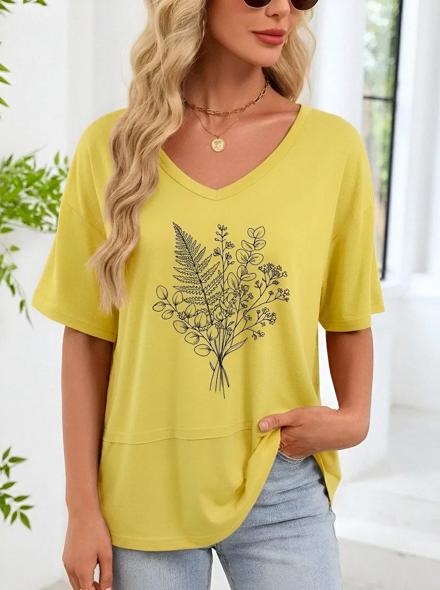 Women's Botanical Nature Lover Fern Eucalyptus Printed T-shirt