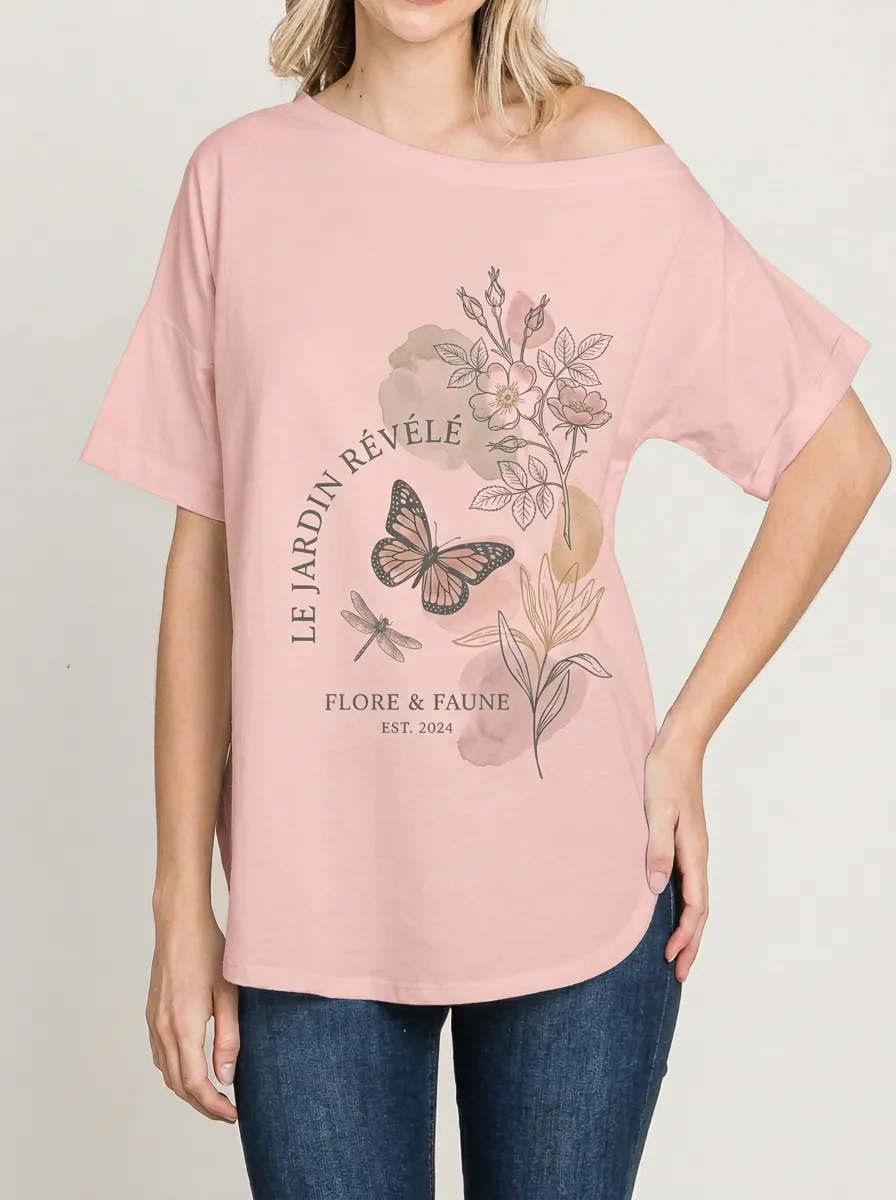 Women's Botanical Butterfly Dragonfly Floral Printed T-shirt