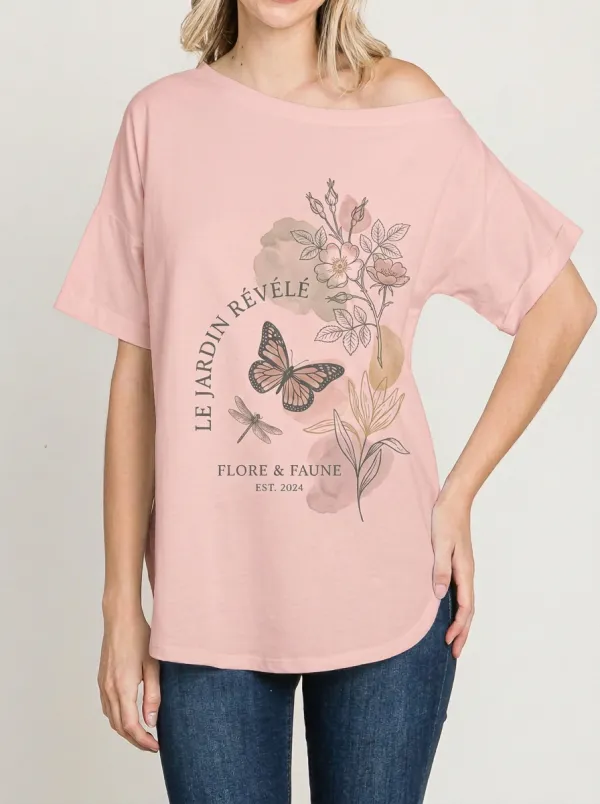 Women's Botanical Butterfly Dragonfly Floral Printed T-shirt