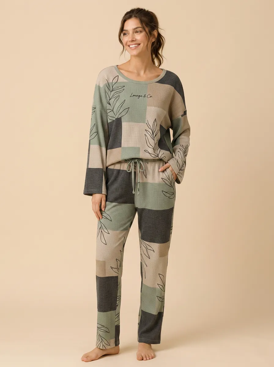 Women's Botanical Patchwork Waffle Knit Printed Lounge Set