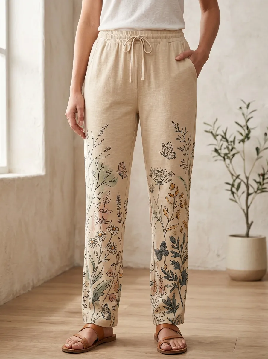 Women's Nature Lover Butterfly Wildflower Printed Pants