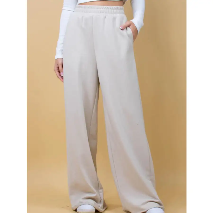 Classic Elastic Waist Wide Leg Pants