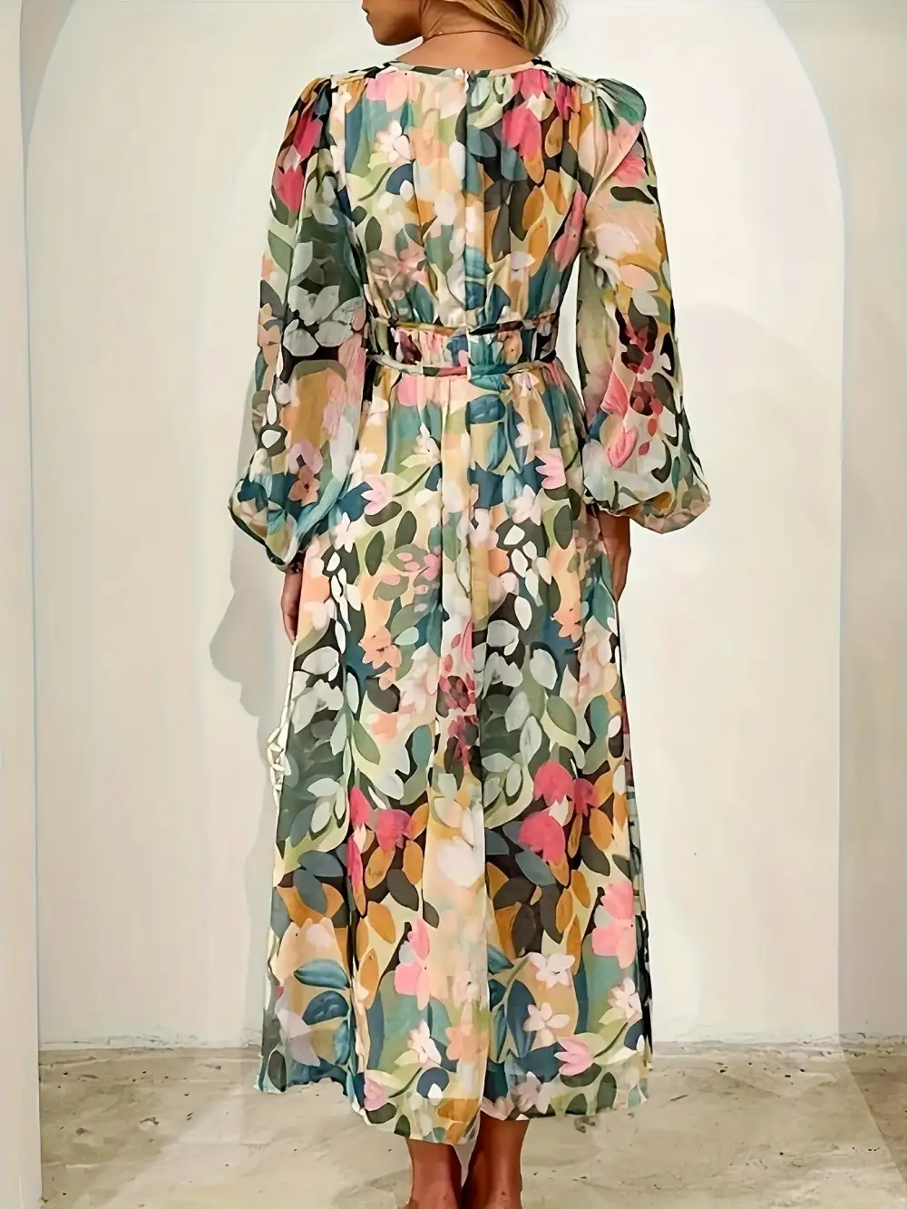 Long-Sleeve Floral Midi Dress